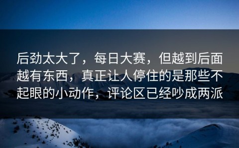 后劲太大了，每日大赛，但越到后面越有东西，真正让人停住的是那些不起眼的小动作，评论区已经吵成两派