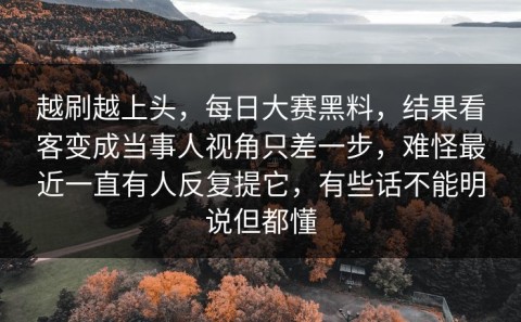 越刷越上头，每日大赛黑料，结果看客变成当事人视角只差一步，难怪最近一直有人反复提它，有些话不能明说但都懂