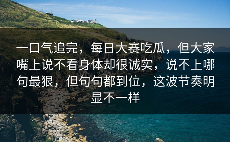 一口气追完，每日大赛吃瓜，但大家嘴上说不看身体却很诚实，说不上哪句最狠，但句句都到位，这波节奏明显不一样
